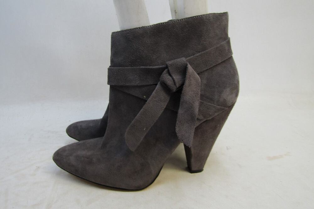 NINE WEST Womens Size 10.5 M Gray Suede Zip Ankle Fashion Boots Booties